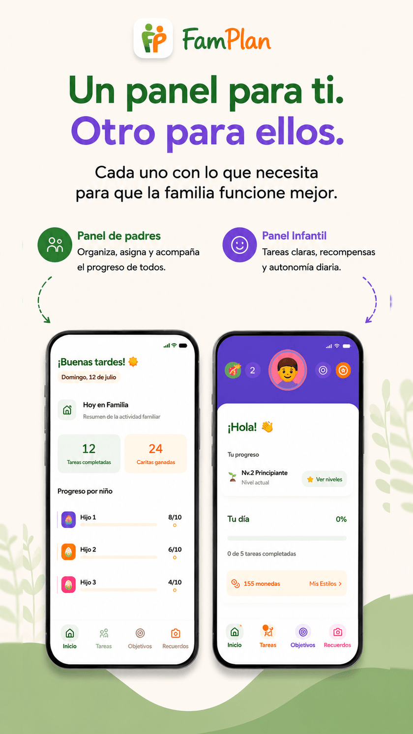 Un panel para padres y otro para hijos en FamPlan