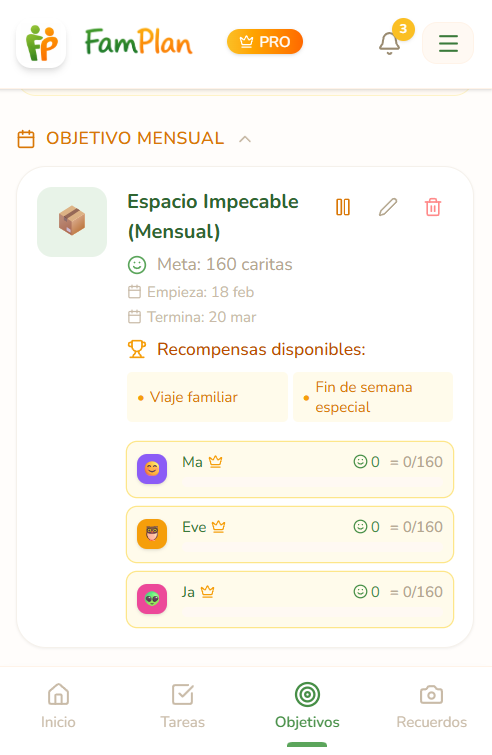Gestión de objetivos familiares