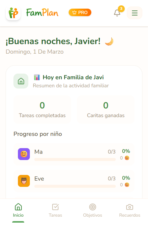 Panel principal para padres